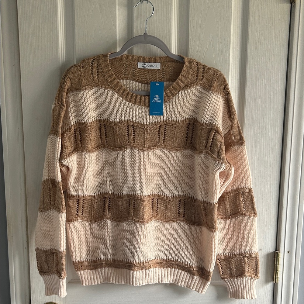Cupshe Cream and Brown Striped Sweater